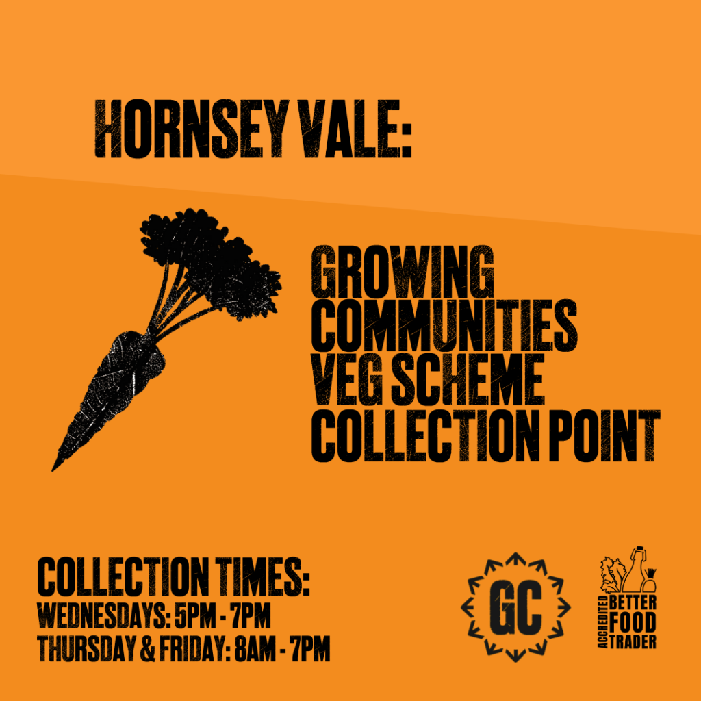Poster showing details of the Growing Communities veg scheme at Hornsey Vale